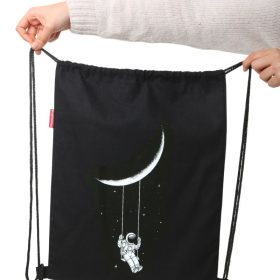 Ayda Sallanan Astronot Baskılı Siyah Sırt Çantası