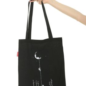 Aydan İnen Astronot Baskılı Siyah Bez Çanta