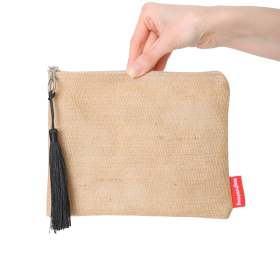 Siyah Püsküllü Jüt Clutch Bez Çanta