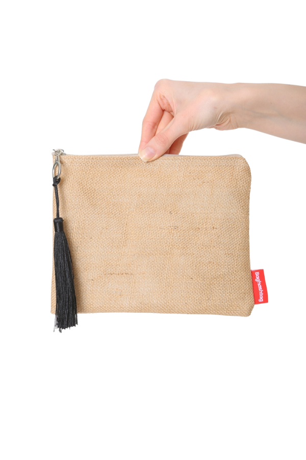 Siyah Püsküllü Jüt Clutch Bez Çanta
