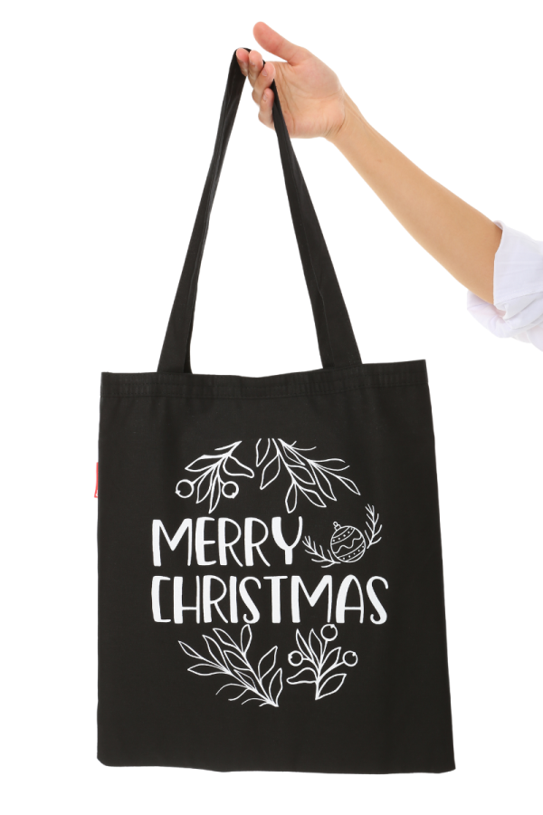 Siyah Bez Çanta Merry Christmas Baskılı