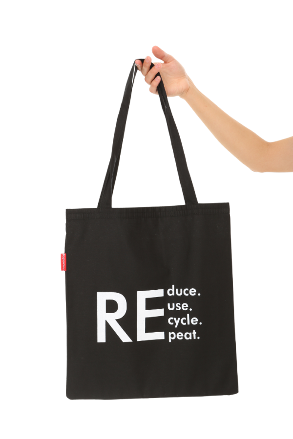 Siyah Bez Çanta Reduce Reuse Recycle Repat Baskılı